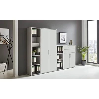 Abbildung von Schrankwand TABOR 22 Büroregal Aktenschrank Büroschrank abschließbar in diversen Farbvarianten (lichtgrau/weiß matt)