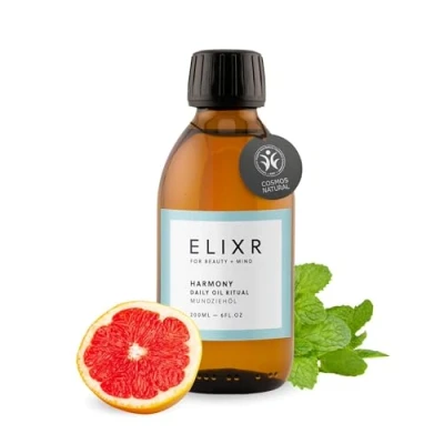Abbildung von ELIXR Harmony Mundziehöl aus Die Höhle der Löwen 200ML. Zahnöl mit Minze Grapefruit zum Ölziehen. Judith Williams Deal. Naturkosmetik München