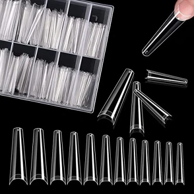 Abbildung von 240 Stück falsche Nägel Tipps, 12 Größen Nagel Verlängerung Durchsichtige Nagelspitzen, Halbe Abdeckung Nageltips Französisch, Klare Acryl Für DIY Nagelkunst