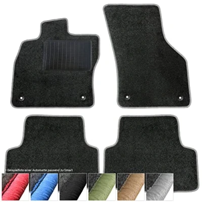 Abbildung von moto MOLTICO Fußmatten Auto Velours Autoteppiche Schwarz Automatten Set 4 teilig passend für Renault Twingo III Smart Forfour ab 2014 (Graue Ziernähte)