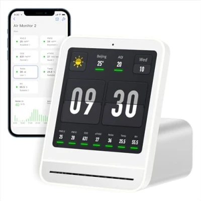 Abbildung von Qingping Air Quality Monitor Gen 2, Indoor Detects PM2.5, CO2, PM10, Noise, Temperature and Humidity, CO2 Messgerät, New Upgraded Alarm Clock Function, Tester