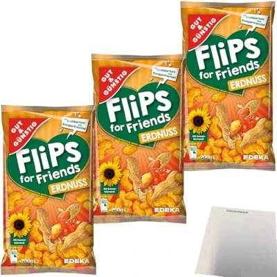 Abbildung von Gut&amp;Günstig Erdnuss Flips Mais Snack 3er Pack (3x200g Tüte) + usy Block