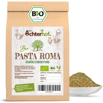 Abbildung von Pasta Roma Gewürzzubereitung Bio 100g mediterranes Gewürz für Pastasaucen Zwiebeln, Knoblauch, Tomaten, Petersilie, Thymian, Pfeffer, Rosmarin, Basilikum, Oregano Qualität vom Achterhof