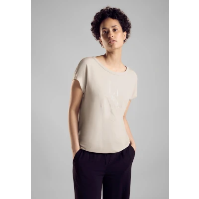 Abbildung von Street One Glitzer Wording Tshirt print, Damen, Größe: 46, Beige