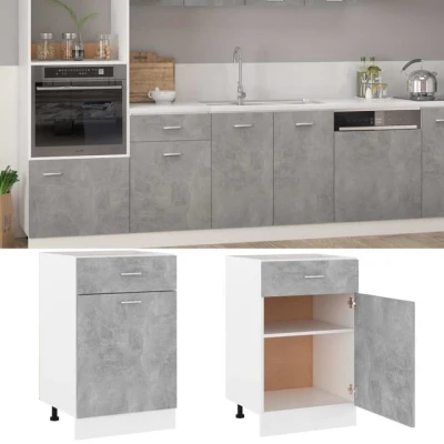 Abbildung von vidaXL Schubunterschrank mit 2 Regalböden 1 Schublade Schrank Küchenzeile Küchenmöbel Unterschrank Küchenschrank Betongrau 50x46x81,5cm Holzwerkstoff