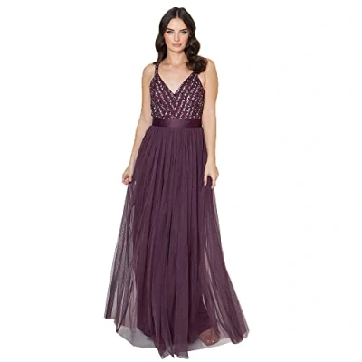 Abbildung von Maya Deluxe Damen mouwloze streep Embellished maxi jurk Prom Kleid, Berry, 56 EU