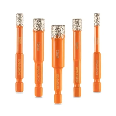 Abbildung von HPMAISON Diamantbohrer Fliesenbohrer Glasbohrer Set, 1/4&quot; Sechskant Schaft Trockenbohrer 5tlg. (5 6 8 10 12mm) für Keramik, Granit, Glas, Porzellan, Fliesen, Harte Feinsteinzeug