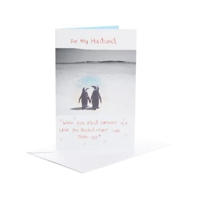 Abbildung von UK Greetings Geburtstagskarte für Ehemann niedliches Pinguin Design