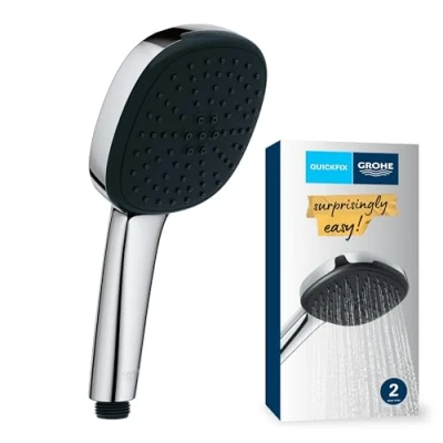Abbildung von GROHE Vitalio 110, Duschkopf, 14l pro Min (Handbrause mit 2 Strahlarten, Standardanschluss, Silikonring schützt bei Stürzen), eckig, chrom, 26926001
