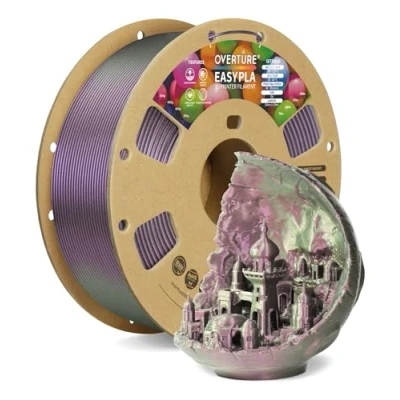 Abbildung von OVERTURE Easy PLA 1.75 mm 3D Druckerfilament, 1kg (2.2 lbs), Verstärkt Zähigkeit PLA, Maßgenauigkeit +/ 0,02 für die meisten FDM Drucker (Shimmer Violett)