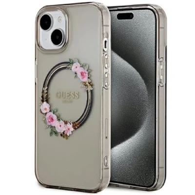 Abbildung von Guess GUHMP15SHFWFCK Hülle für iPhone 15/14 / 13 6.1&quot; Schwarz hardcase IML Flowers Wreatch