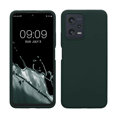 Abbildung von kwmobile Hülle kompatibel mit Xiaomi Redmi Note 12 5G / Poco X5 Silikon Handy Case Handyhülle weiche Oberfläche kabelloses Laden Moosgrün
