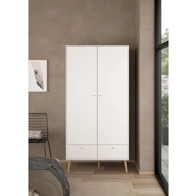 Abbildung von Home affaire Kleiderschrank &quot;Bodo, Drehtürenschrank, Aufbewahrung Kasten Schrank Stauraum&quot;, 2 Türen, Schubladen, Beine und Griffe Massivholz, Breite 99 cm