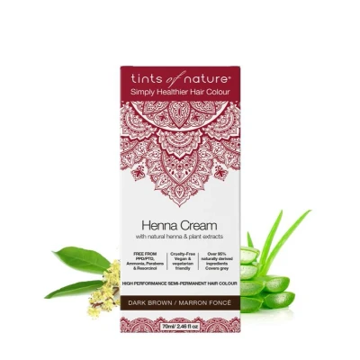 Abbildung von Tints of Nature Dark Brown Semi Permanent Henna Cream Hair Colour, Dunkelbraune permanente Creme Haarfarbe, ammoniakfrei und zu 95% natürlich, 70 ml