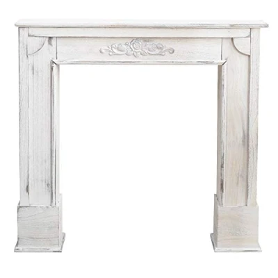 Abbildung von Rebecca Mobili Kaminkonsole Shabby, dekorative Kaminumrandung aus Holz, Grau, Vintage Design, Wohnbereich 100 x 105 21 cm (HxLxB) Art. RE4863