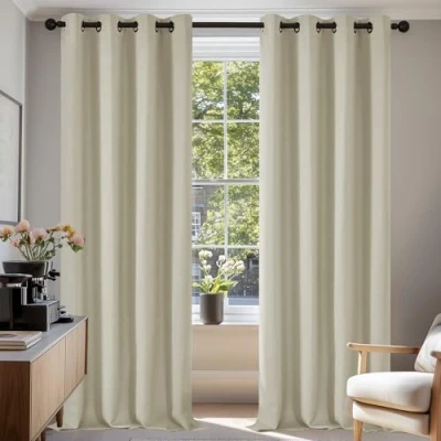 Abbildung von Deconovo Verdunkelungsvorhang mit Ösen für Wohnzimmer Thermogardine Kälteschutz, 220x140 cm(HöhexBreite) cm, Creme, 2er Set