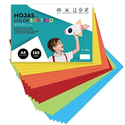 Abbildung von Farbkarton, A4, verschiedene Farben, 180 g, für Bastelarbeiten, Dokumente und kreative Designs, Farbfolien, m office (x1000 Intenso Sortiment)