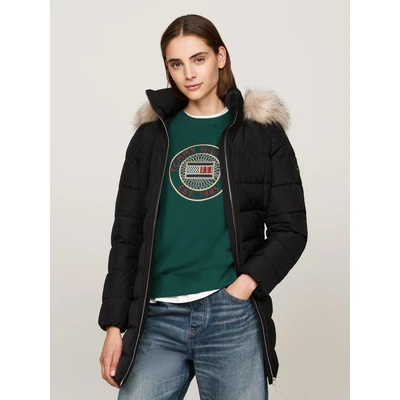 Abbildung von Tommy Hilfiger Damen Daunenmantel Heritage Down Tyra Coat With Fur mit Taschen, Schwarz (Black), L