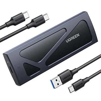 Abbildung von UGREEN NVMe M.2 Gehäuse USB 3.2 SSD Adapter mit Kühlkissen 10 Gbps für PCIe M Key/M+B Key in 2230/2242/2260/2280 CC und AC Kabel Werkzeuglos(Schwarz)