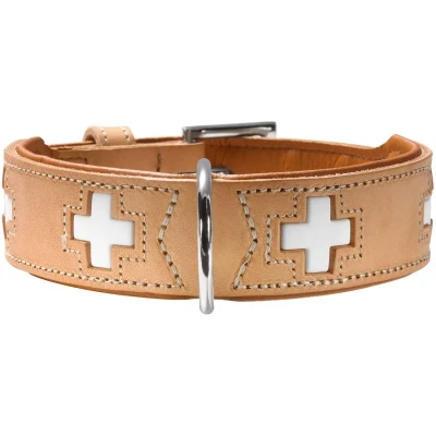 Abbildung von HUNTER SWISS Hundehalsband, Leder, hochwertig, schweizer Kreuz, 47 (S M), natur/beige