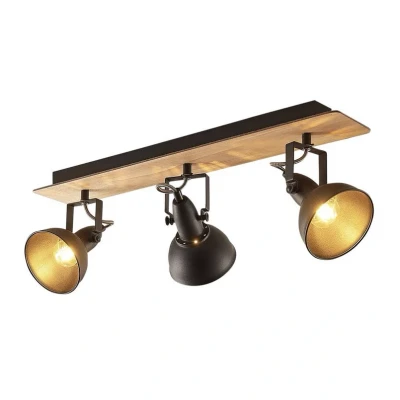 Abbildung von Lindby Strahler Aylis, Industrielles Design, Stahl, Holz, Schwarz, holz hell, 3 flammig, E14