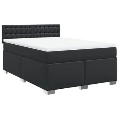 Abbildung von vidaXL Boxspringbett, Polsterbett Bett mit Matratze, Bettgestell Kopfteil Lattenrost, Doppelbett für Schlafzimmer, Schwarz 160x200cm Kunstleder