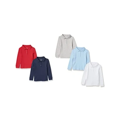 Abbildung von Amazon Essentials Mädchen Langärmelige Interlock Poloshirts, 5er Pack, Mehrfarbig, 11 12 Jahre