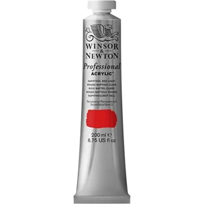 Abbildung von Winsor &amp; Newton 2337421 Professional Acrylfarbe in Künstlerqualität, hohe Farbbrillanz Deckkraft, Archivqualität, 200ml Tube Naphtholrot Hell