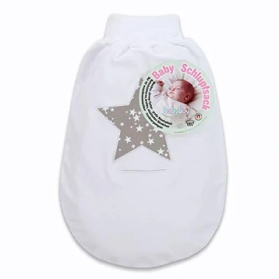 Abbildung von babybay Schlupfsack Organic Cotton mit Gurtschlitz, weiß Applikation Stern taupe Sterne
