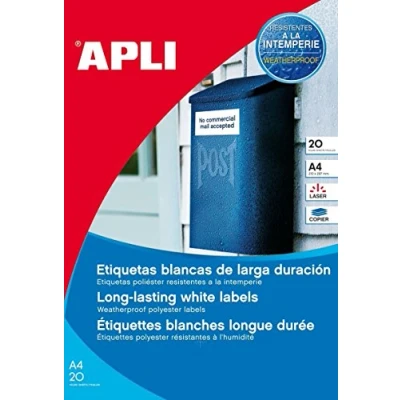 Abbildung von APLI Etiketten, weiß, Polyester, wetterfest, für Laser und Kopierer Etikett A4 LK perm.Poly.wetterf. kg