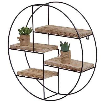 Abbildung von Mendler Wandregal HWC K76, Hängeregal Schweberegal Regal, 4 Regalböden Metall Massiv Holz Industrial 45x45x11cm Natur