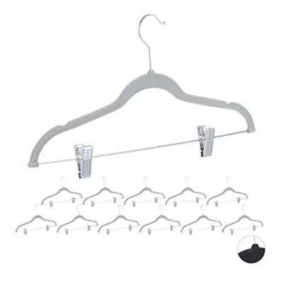 Abbildung von relaxdays Rockbügel Samtbügel mit Clips 12er Set, Grau