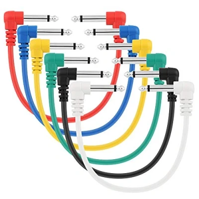 Abbildung von Pxyelec 30 cm kurzes Audio Gitarren Patchkabel, 6,35 mm, Instrumentenkabel für Effektpedale, 6 Stück