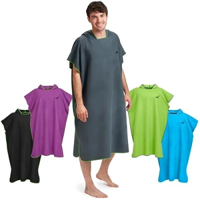 Abbildung von Fit Flip Surf Poncho Mikrofaser Umkleidehilfe Strand Badeponcho für Erwachsene Duschponcho schnelltrocknend Strandponcho Surfer Surfponchos Ultraleicht (Größe M, Dunkelgrau/Grün)
