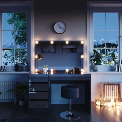 Abbildung von Vicco Schminktisch Sherry, Anthrazit Hochglanz, 120 cm mit LED Beleuchtung und Hocker