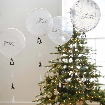 Abbildung von Ginger Ray Merry Christmas Party Latexballons mit Ballonschwanz, 5 Stück, Weiß