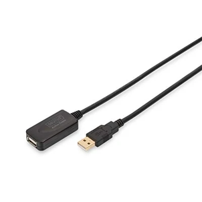 Abbildung von DIGITUS Aktives USB 2.0 Verlängerungskabel, Repeaterkabel, 5 m Länge, A Stecker auf Buchse, Plug &amp; Play, Stromversorgung über USB, Schwarz