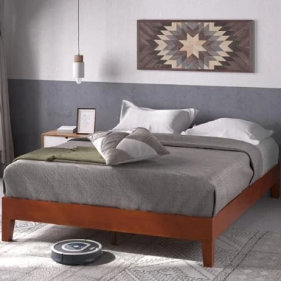 Abbildung von Zinus Wen Bett 180x200 cm Höhe 30 Deluxe Holz Plattform Bettrahmen mit Holzlattenrost Braun