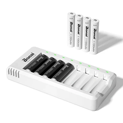 Abbildung von BONAI Akku Ladegerät AA AAA NI MH Cd Akkuladegerät Battery Charger LED Anzeige USB Schnell Ladung Batterieladegerät mit AA/AAA 8 Stück