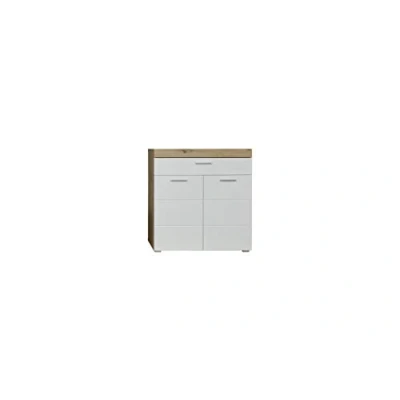 Abbildung von trendteam smart living Amanda Kommode Weiß Hochglanz/Eiche Schuhkommode mit breiter Schublade (BxHxT) 91 x 97 38 cm Schuhorganizer Platz für bis zu 12 Schuhpaare