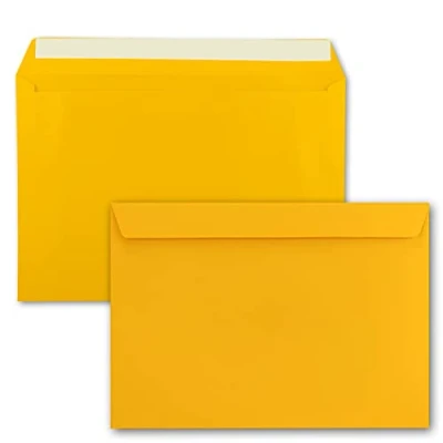 Abbildung von 100x große XXL Briefumschläge DIN C4 in Sonnengelb (Gelb) 22,9 x 32,4 cm Haftklebung ohne Fenster Versandtasche für A4 geeignet