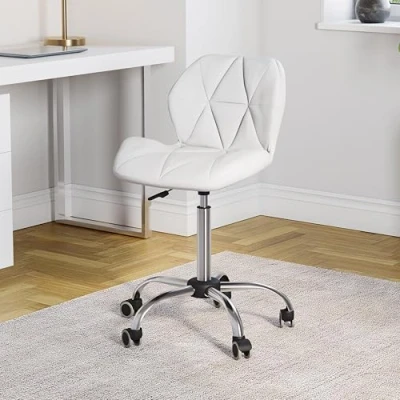 Abbildung von Vida Designs Geo Büro Computer Stuhl, weiß, Gaming Sekretär, Beine mit Drehrollen, Höhe verstellbar, Chrom, Polyurethan Kunstleder