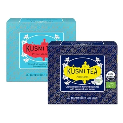 Abbildung von Kusmi Tea 2er Pack Anastasia + Prinz Wladimir Bio Schwarzer Tee, Aromatisiert Ikonischer Earl Grey mit Bergamotte, Orange und Zitrone Koffeinhaltiger Tee 2x20 Teebeutel