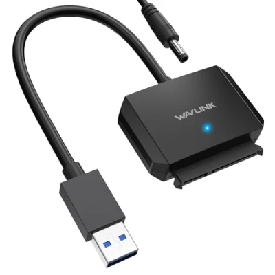 Abbildung von WAVLINK USB 3.0 auf SATA III Festplattenadapterkabel, A 5 Gbit/s, Anschluss für externe Festplatte 2,5/3,5 Zoll HDD/SSD, Netzteil im Lieferumfang enthalten