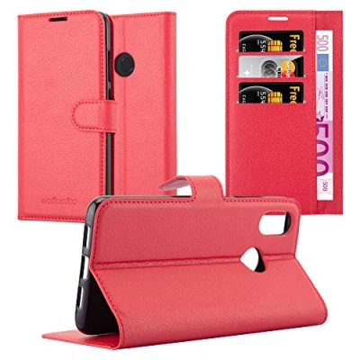 Abbildung von Cadorabo Hülle kompatibel mit Xiaomi Mi 8 Handyhülle aus Premium Kunst Leder Flip Klappbare Stoßfeste Magnetische [Standfunktion] [Kartenfächern] Cover für Tasche in Rot