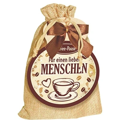 Abbildung von Kaffeesäckchen als Geschenk Für Kaffeeliebhaber und Kaffeegenießer. Witzige Geschenkidee mit Kaffee im Jutesack die Kaffeetasse (Kaffee Sack einen lieben Menschen )