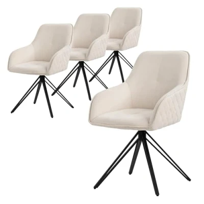 Abbildung von ML Design Esszimmerstühle drehbar 4er Set, Textil Webstoff, Creme, Wohnzimmerstuhl mit Armlehne/Rückenlehne, 360 Drehstuhl, Polsterstuhl Metallbeine, Ergonomische Sessel, Küchenstuhl Loungesessel