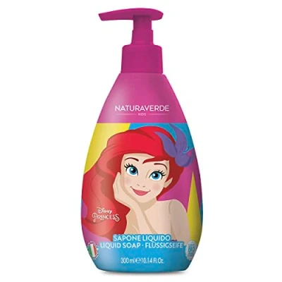 Abbildung von Naturaverde Kids Disney Princess Flüssigseife für Kinder, Ariel, Kinderseife mit Kornblumenextrakt, Bio Handseife, 300 ml