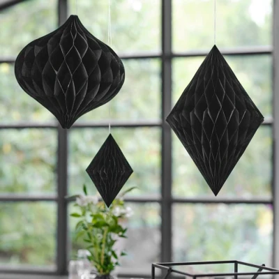 Abbildung von Ginger Ray Black Honeycomb Paper Dekoration für Hochzeiten und Partys, 3 Stück, Schwarz
