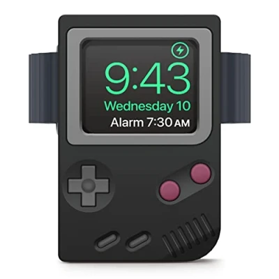 Abbildung von elago W5 Ladestation Ständer Kompatibel mit Apple Watch Serie 10, 9, 8, SE2, 7, 6, SE, 5, 4, 3, 2, 1 und Ultra 2 &amp; Klassisches Spielkonsolen Design, Nachttischmodus (Hellgrau)